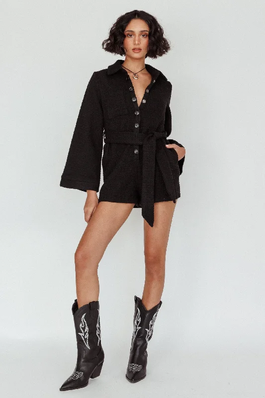 Cy Long Sleeve Knit Romper Black