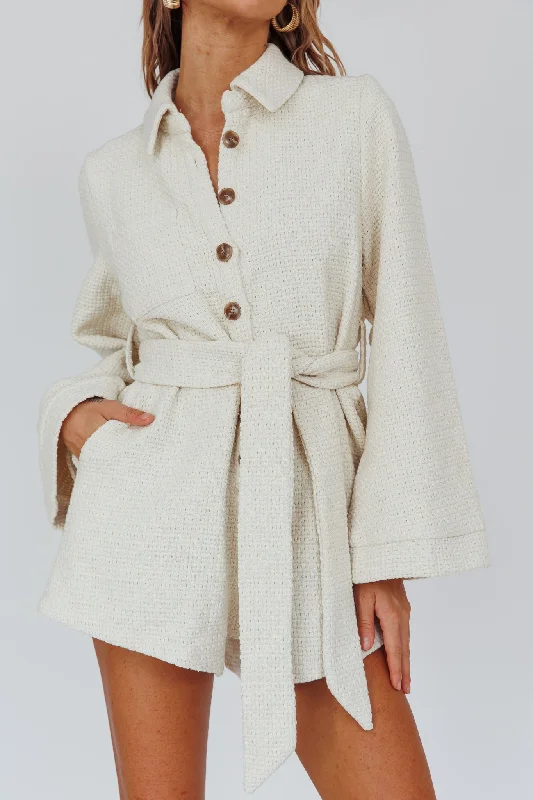 Cy Long Sleeve Knit Romper Cream