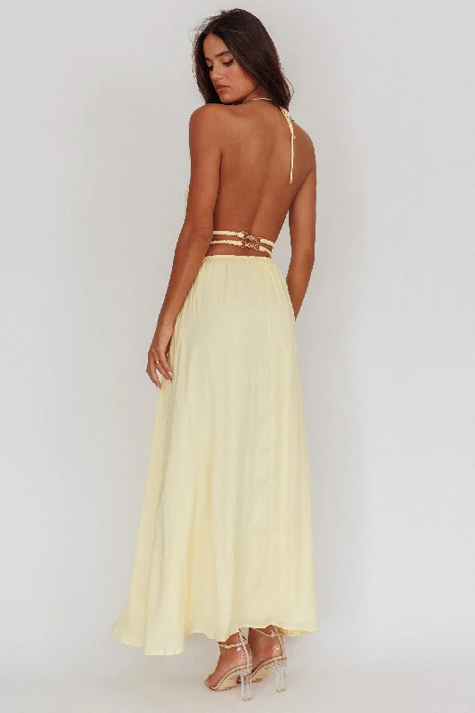 Cyndi Open Back Halterneck Maxi Dress Light Yellow