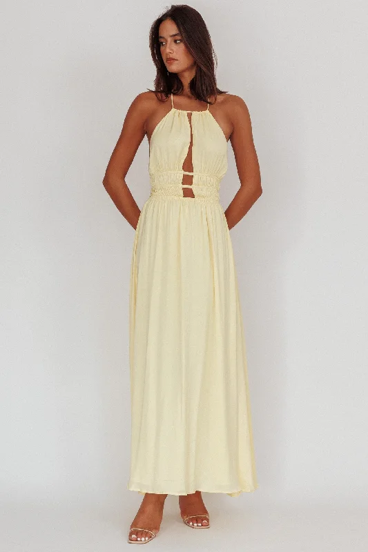 Cyndi Open Back Halterneck Maxi Dress Light Yellow