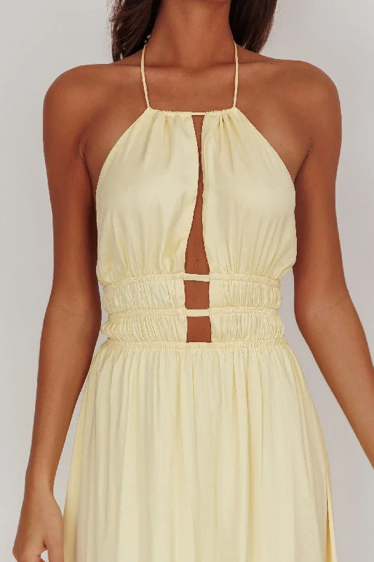 Cyndi Open Back Halterneck Maxi Dress Light Yellow