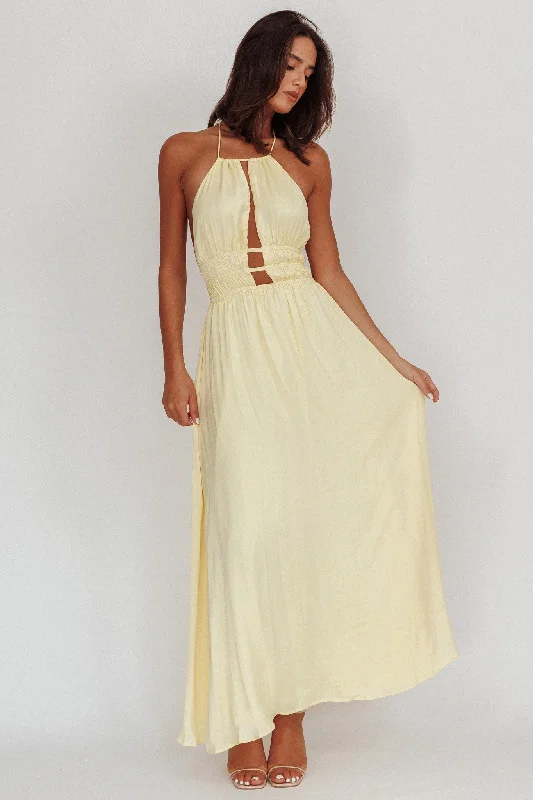 Cyndi Open Back Halterneck Maxi Dress Light Yellow