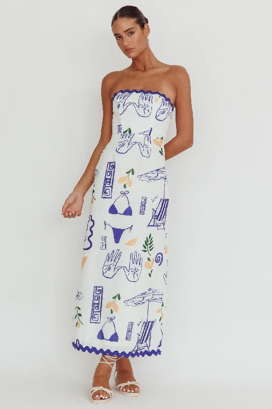 Cypress Graphic Strapless Maxi Dress White