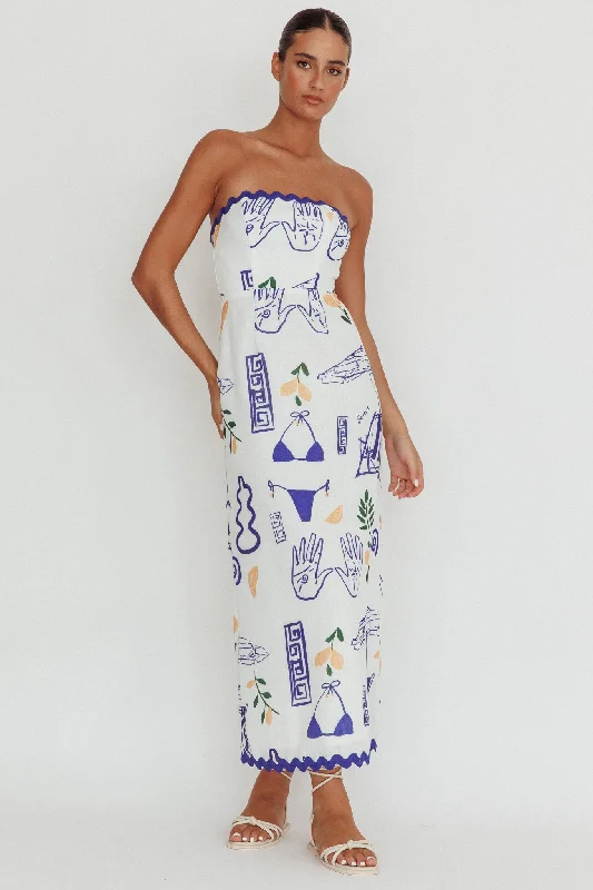 Cypress Graphic Strapless Maxi Dress White