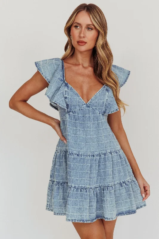 Daffodil Ruffle A-Line Mini Dress Light Blue