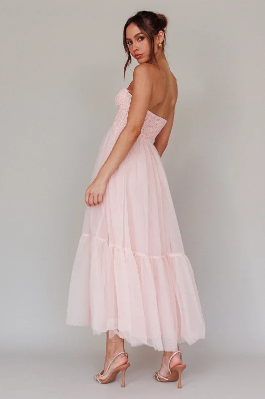 Dancing With Me Sweetheart Tulle Midi Dress Pink