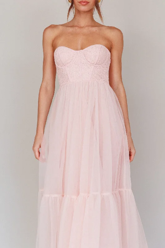 Dancing With Me Sweetheart Tulle Midi Dress Pink