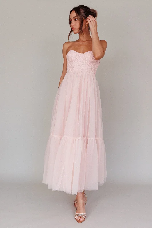 Dancing With Me Sweetheart Tulle Midi Dress Pink