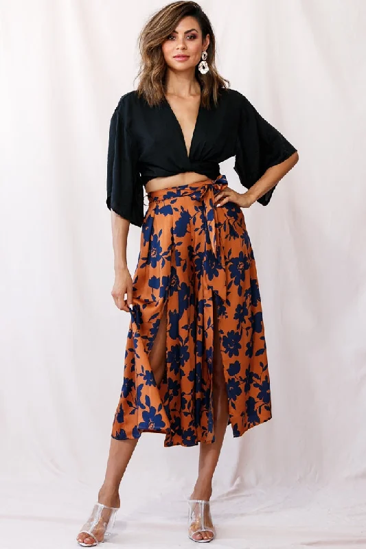 Danika Front Split Midi Culotte Pants Copper/Navy