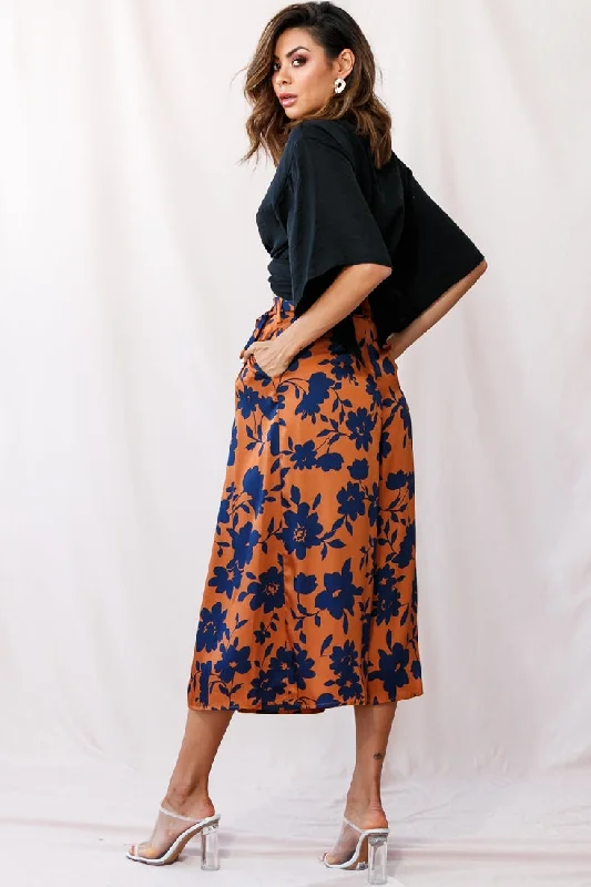 Danika Front Split Midi Culotte Pants Copper/Navy