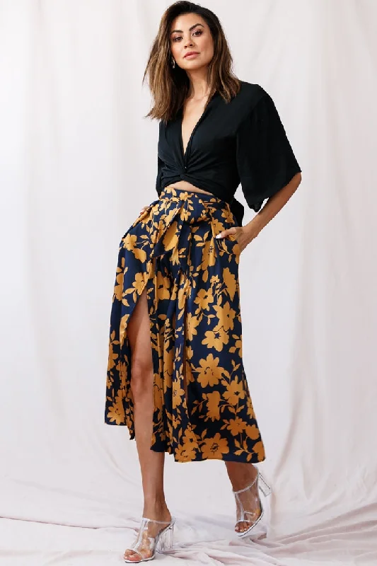 Danika Front Split Midi Culotte Pants Navy/Mustard