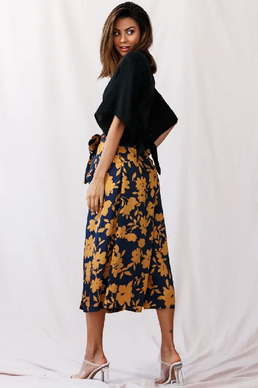 Danika Front Split Midi Culotte Pants Navy/Mustard