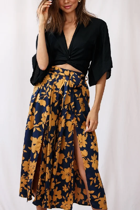 Danika Front Split Midi Culotte Pants Navy/Mustard