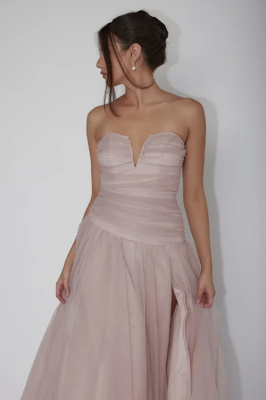 Daphnie Drop Waist Tulle Midi Dress Blush