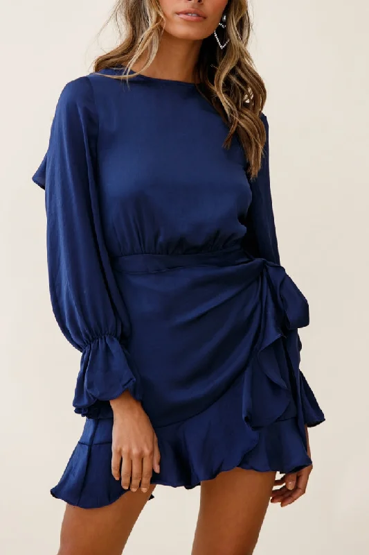 Darla Long Sleeve Satin Dress Navy