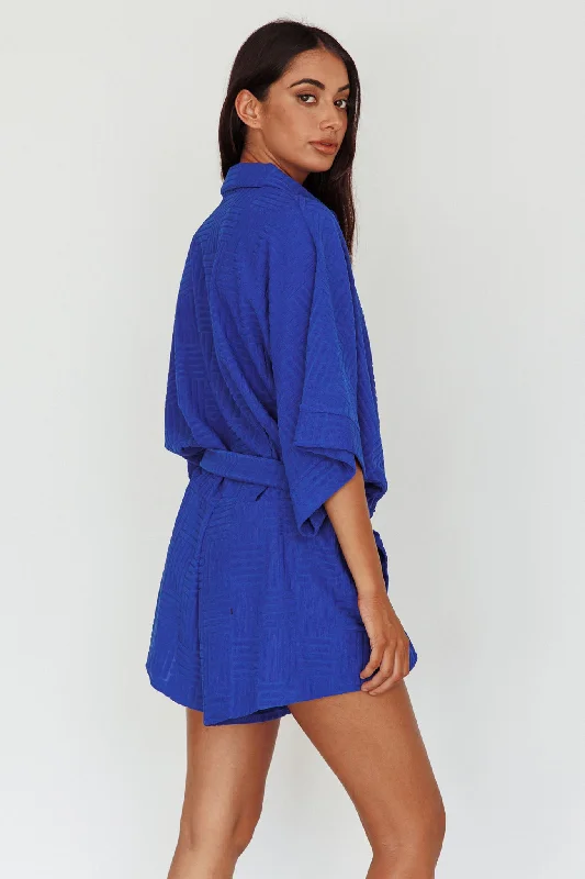 Daytona Beach Button-Up Romper Textured Blue