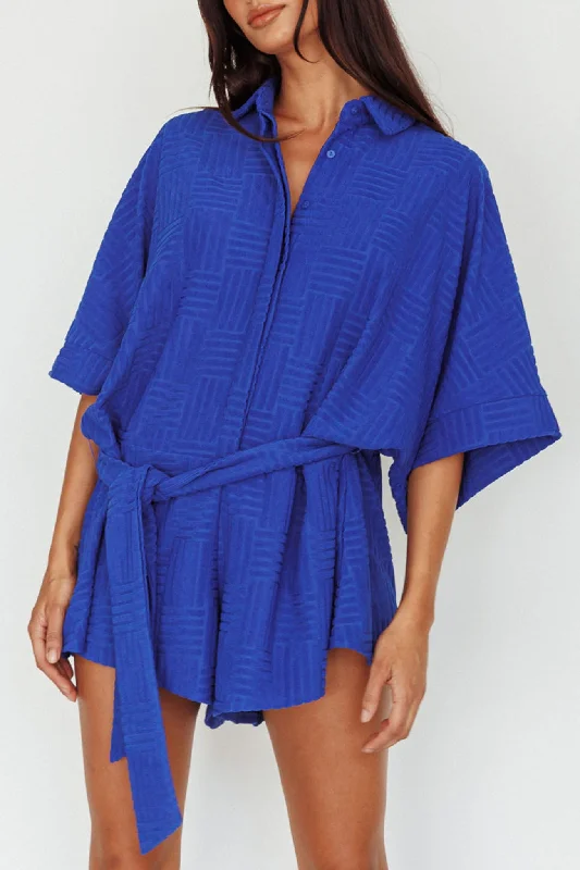 Daytona Beach Button-Up Romper Textured Blue