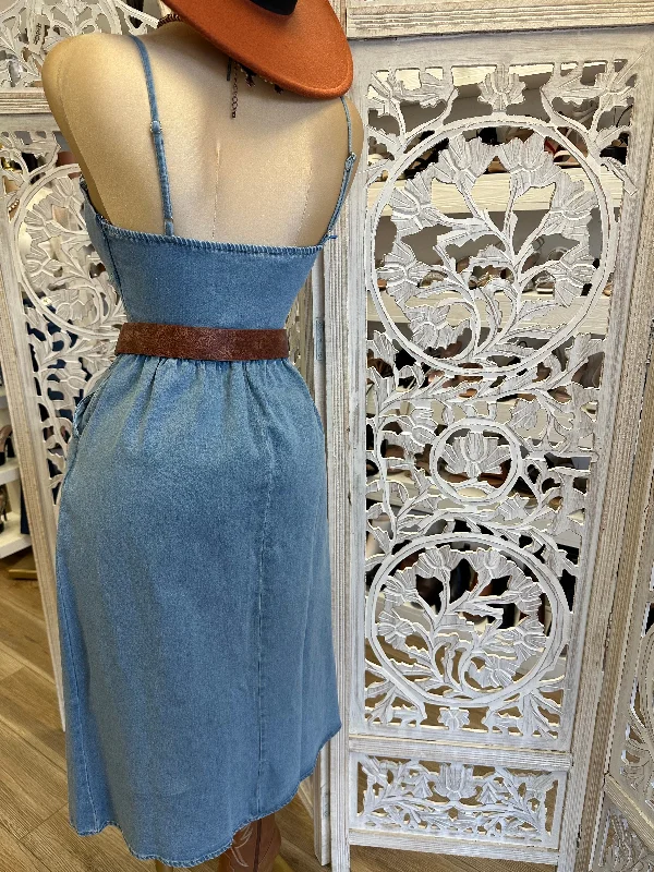 Denim Midi Dress- Stretchy