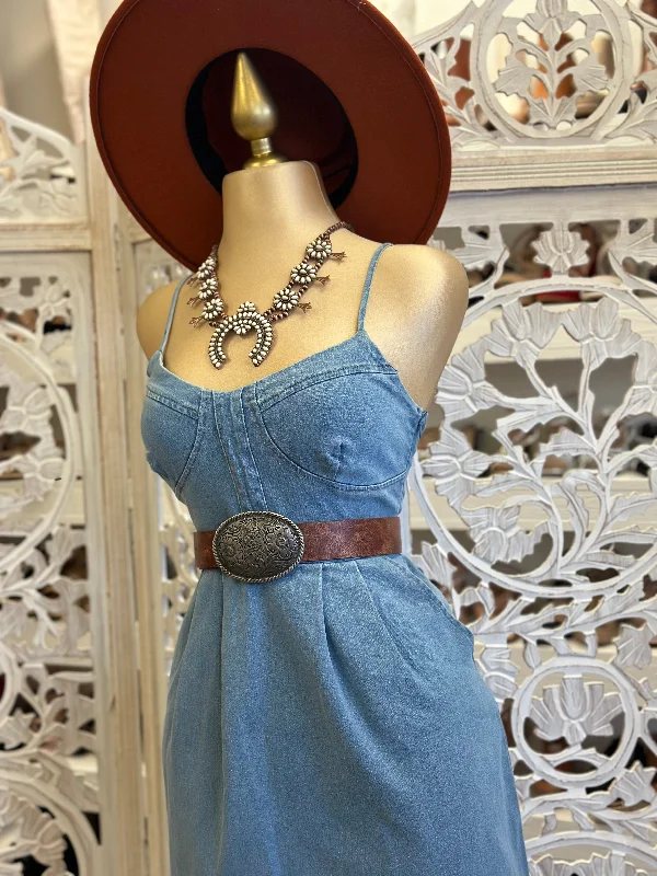 Denim Midi Dress- Stretchy