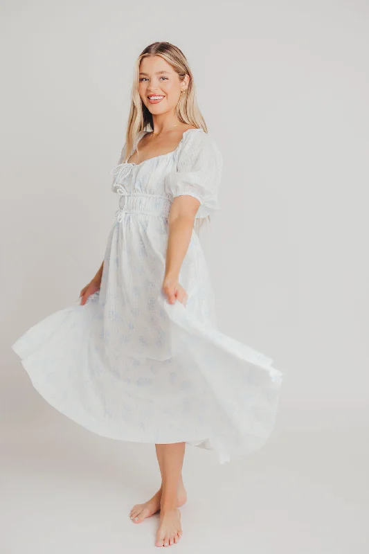 Edda Coastal Midi Dress in Light Blue - Bump Friendly & Inclusive Sizing (S-3XL)