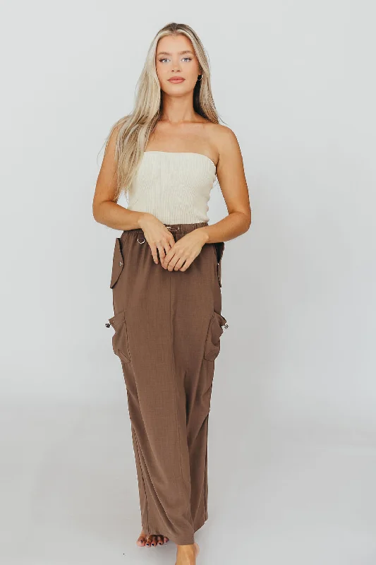 Blaine Cargo Maxi Skirt with Drawstring Waist in Brown