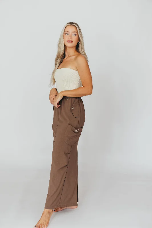 Blaine Cargo Maxi Skirt with Drawstring Waist in Brown