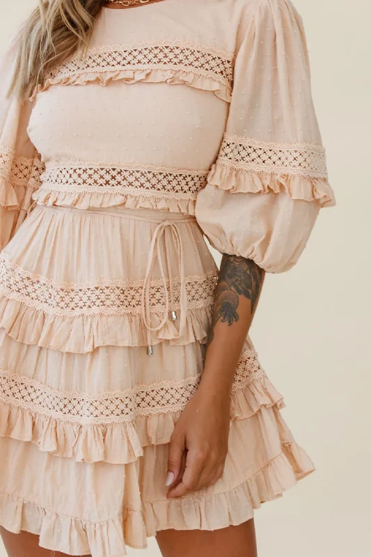 Dream About It Puff Sleeve Frill Dress Nude