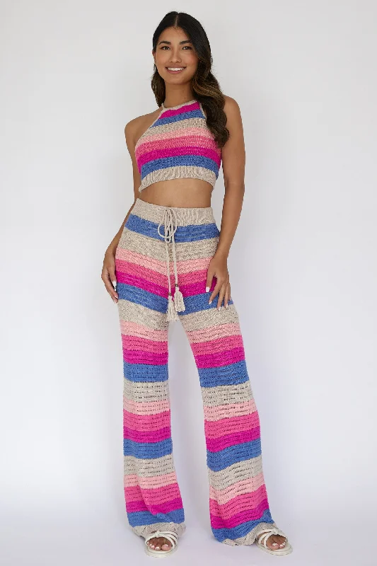 Dream Believer Crochet Tied Top Stripe Pink Multi