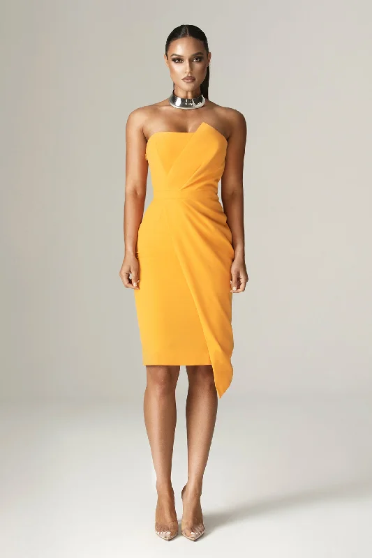 Eliana Crepe corset Midi Dress (Orange)