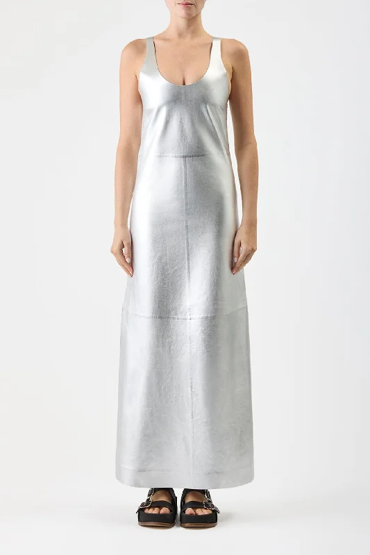 Ellson Dress in Silver Metallic Nappa Leather