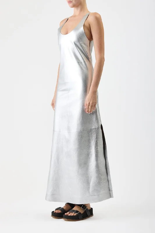 Ellson Dress in Silver Metallic Nappa Leather