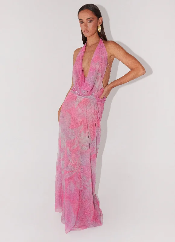 Elysia Mesh Maxi Dress - Pink Floral