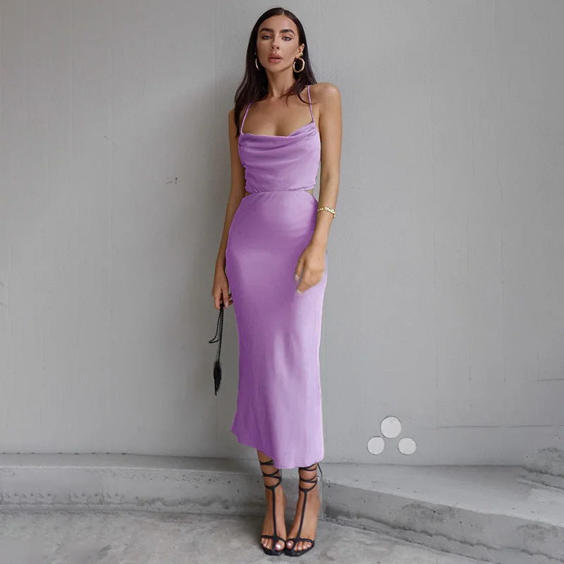 PURPLE SATIN MAXI DRESS