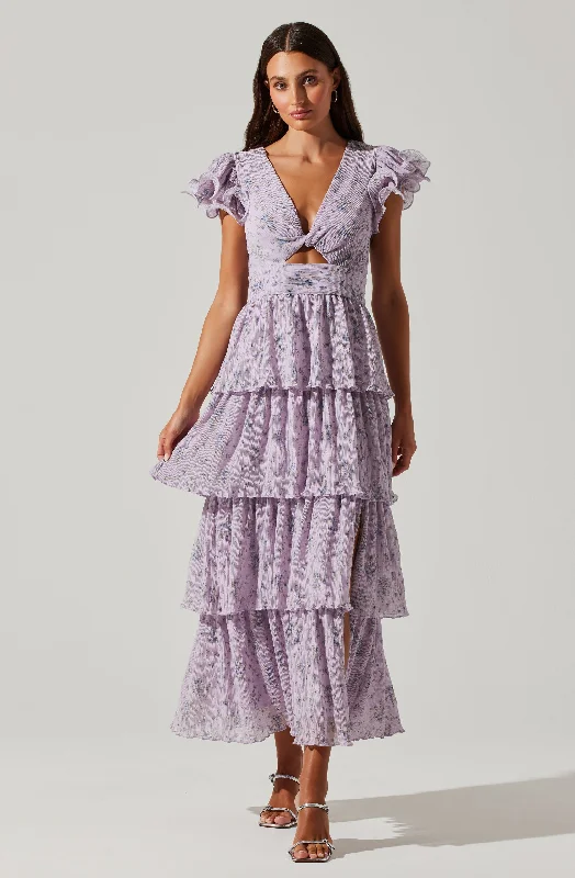 Emporia Floral Pleated Tiered Midi Dress