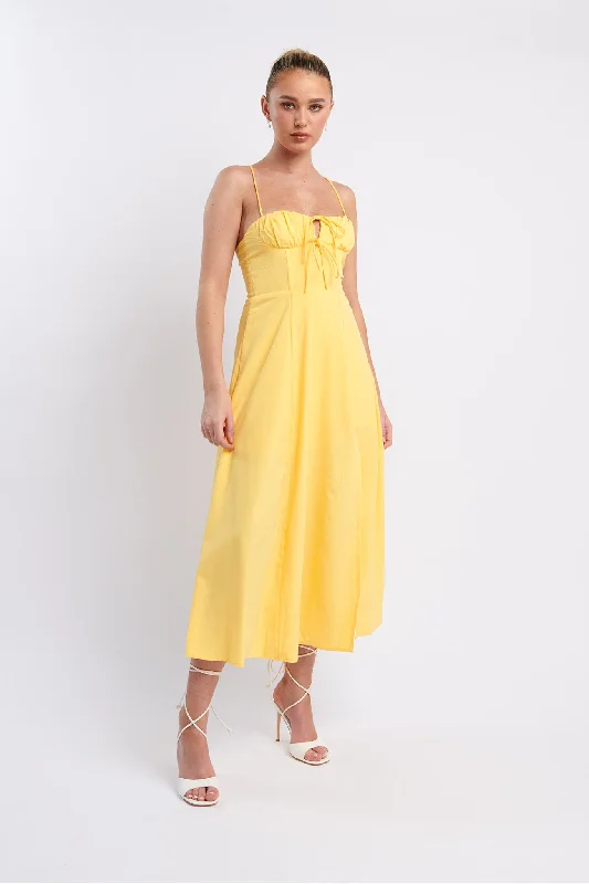 Euro Summer Split Hem Midi Dress Yellow