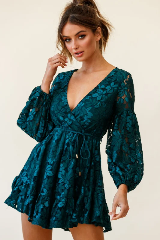 Ever After Keyhole Back Lace Dress Teal