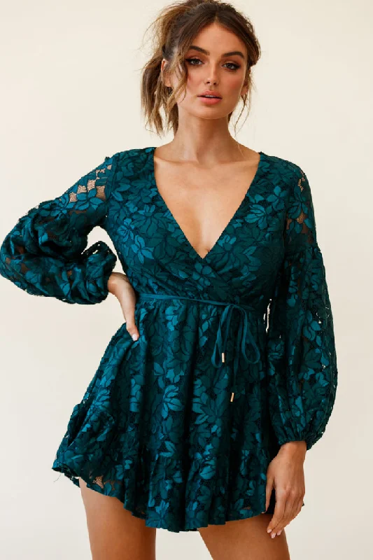 Ever After Keyhole Back Lace Dress Teal