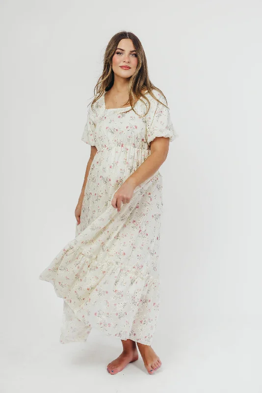 Remi Eyelet Floral Maxi Dress in Ivory