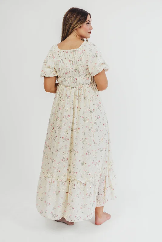 Remi Eyelet Floral Maxi Dress in Ivory