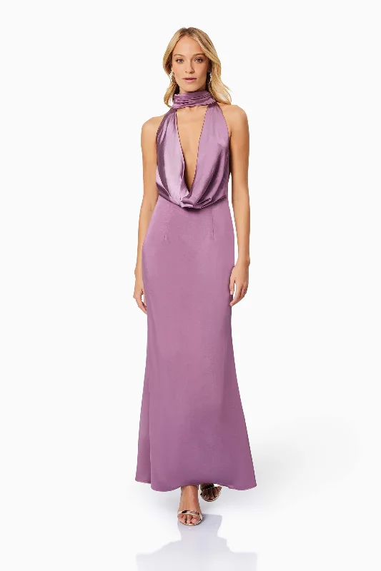 Faith Deep Neckline Maxi Dress In Purple