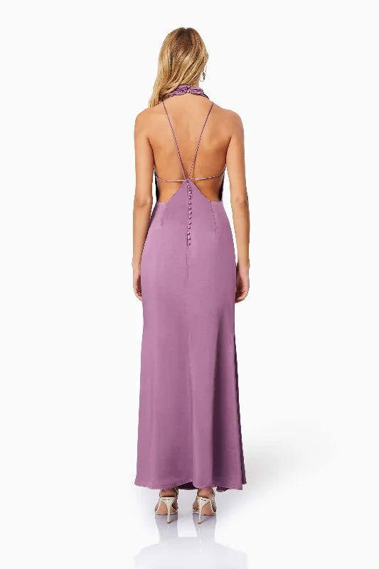 Faith Deep Neckline Maxi Dress In Purple