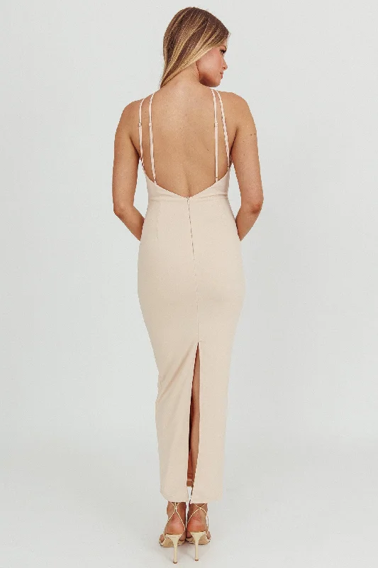 Feels Good Backless Bodycon Maxi Dress Cream