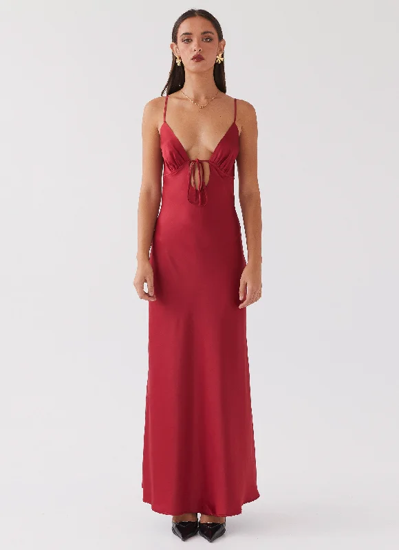 Flora Satin Maxi Dress - Cherry