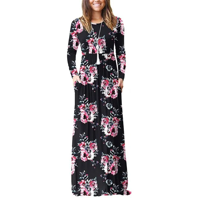 Amy Fashion - Floral Empire Pleated Maxi Casual Long Dresses