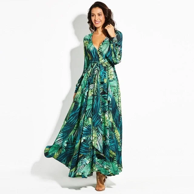 Amy Fashion - Print Boho Sexy Lady Bohemian Maxi Dress