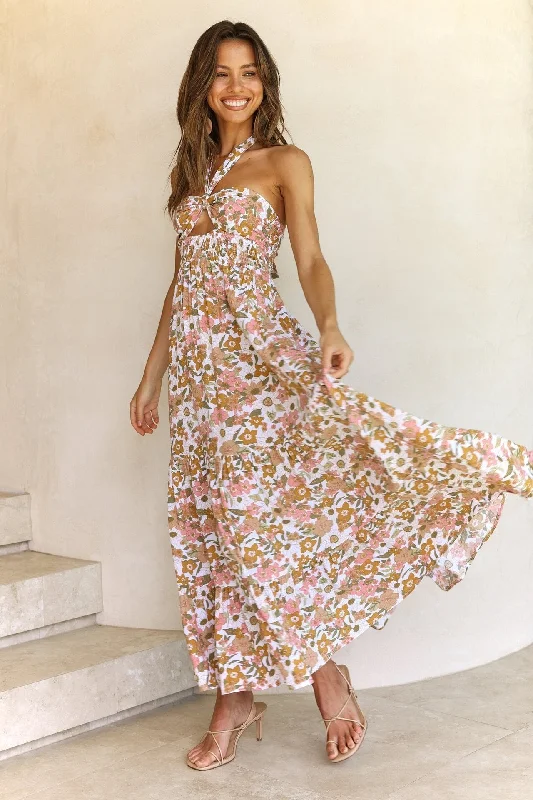 BerriesJam - Floral Print Halter Boho Bandage Fashion Holiday A-line Dress