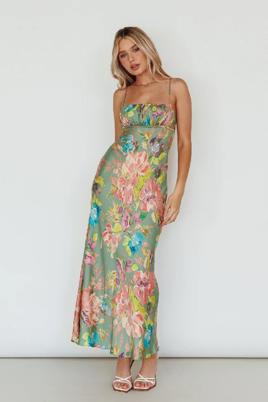 From Above V-Back Midi Dress Floral Green