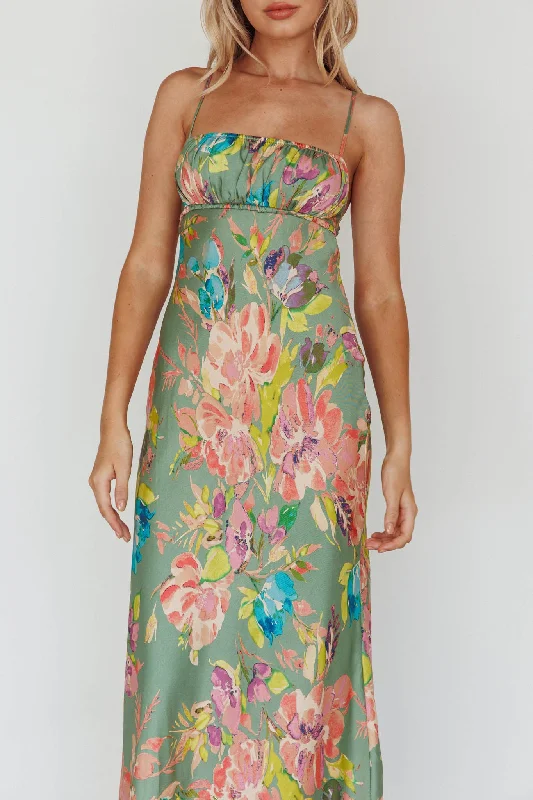 From Above V-Back Midi Dress Floral Green