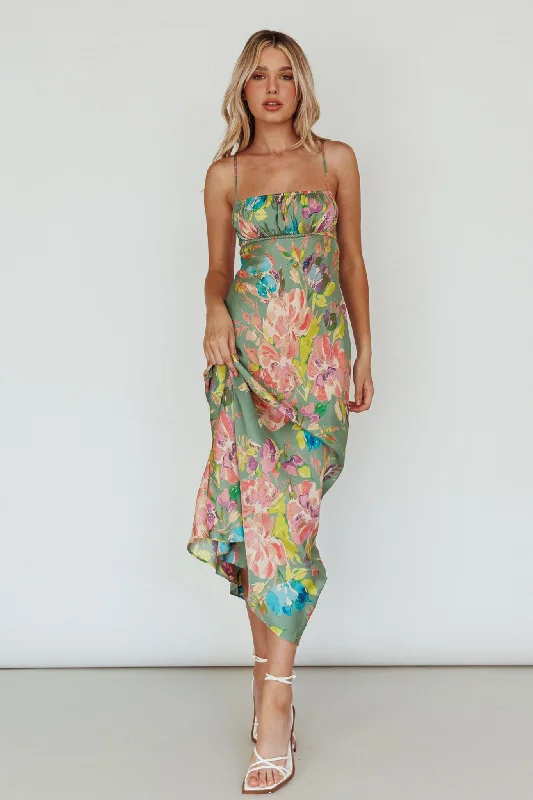 From Above V-Back Midi Dress Floral Green