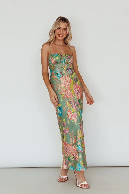 From Above V-Back Midi Dress Floral Green